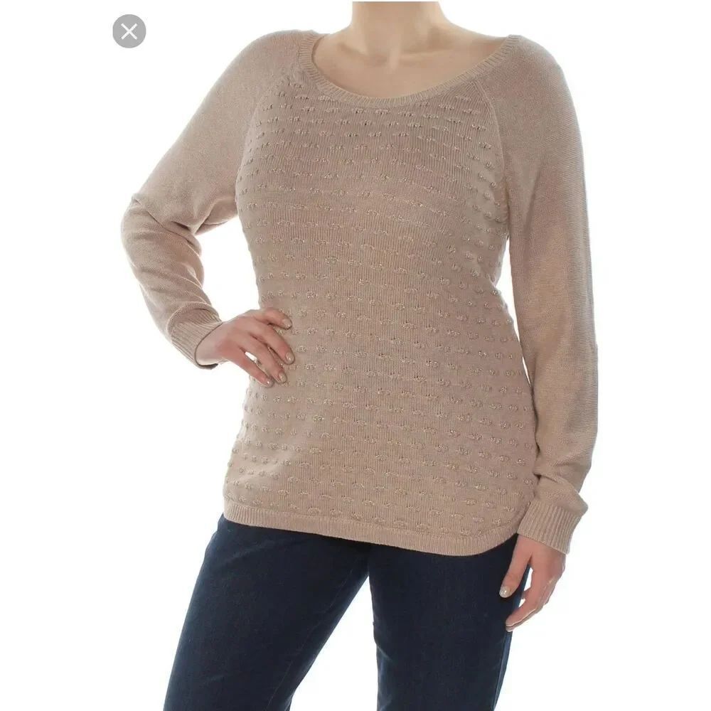 Maison Jules Metallic Dot Sweater Heather Oat Fox Tan Gold XLarge